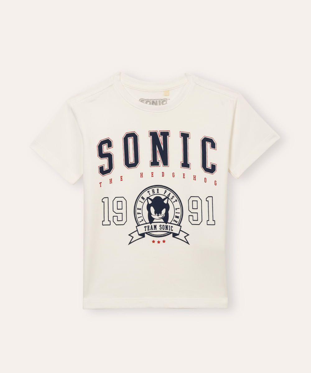 camiseta de algodão infantil sonic branca