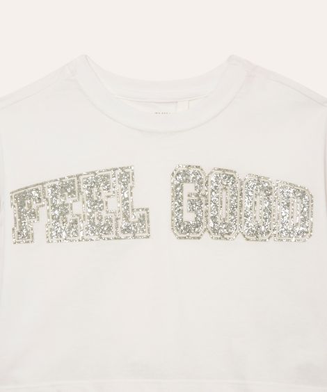 camiseta de algodão infantil com brilho off white