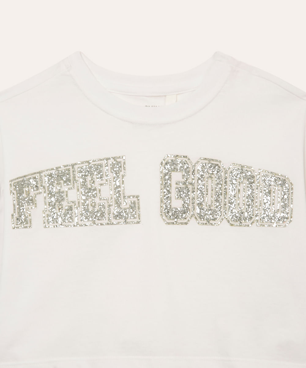 camiseta de algodão infantil com brilho off white
