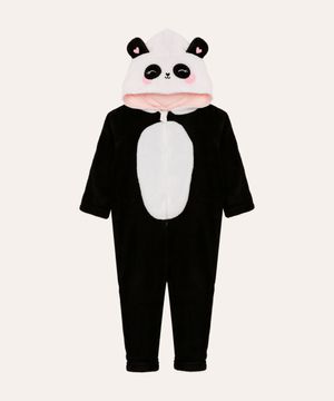 macacão de pelúcia infantil panda off white