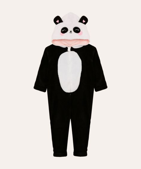 macacão de pelúcia infantil panda off white