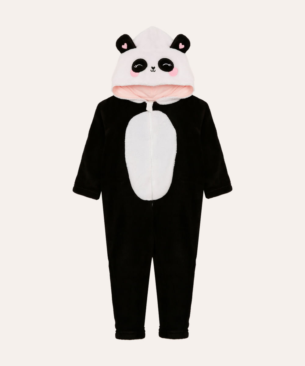 macacão de pelúcia infantil panda off white