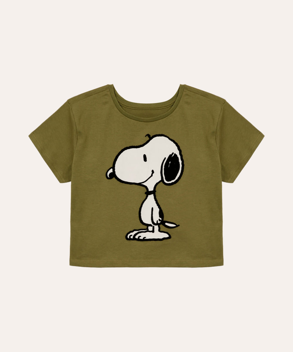 camiseta de algodão infantil snoopy verde