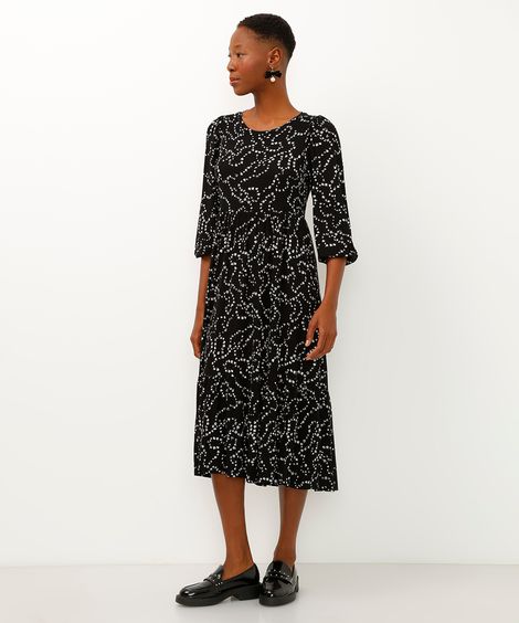 vestido midi de viscose floral com recorte preto