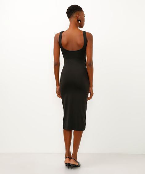 vestido midi de poliamida decote quadrado preto