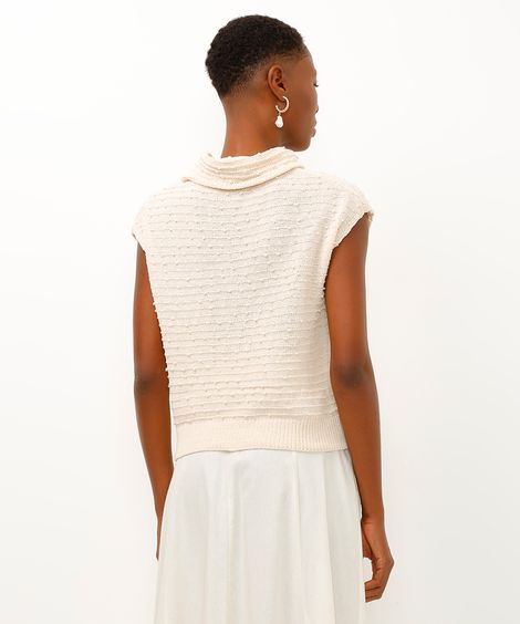 regata de tricot pompom gola alta rolê - bege claro