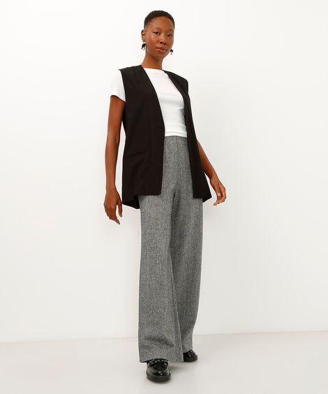 calça wide leg de alfaiataria cinza