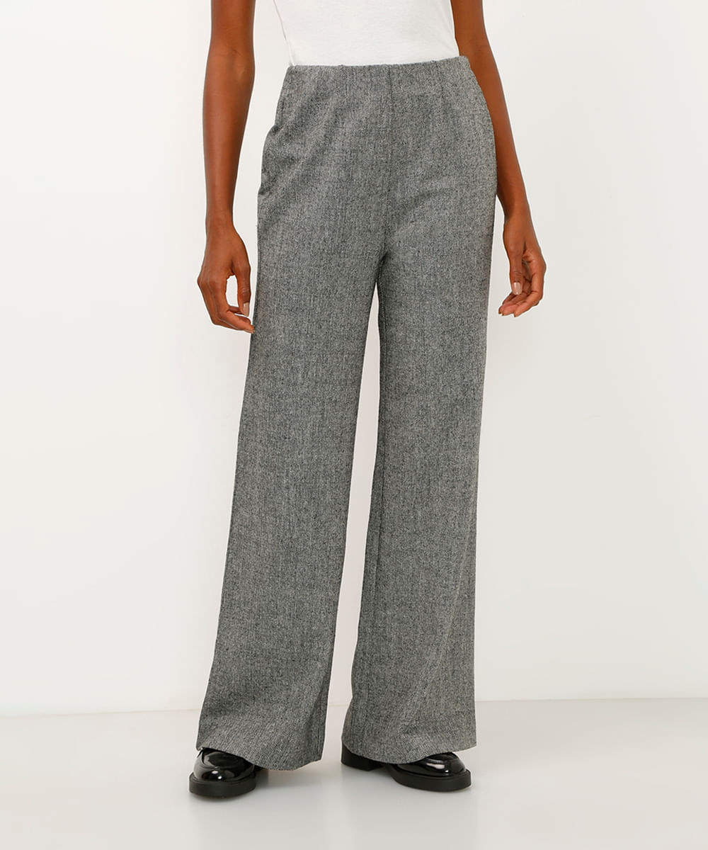 calça wide leg de alfaiataria cinza