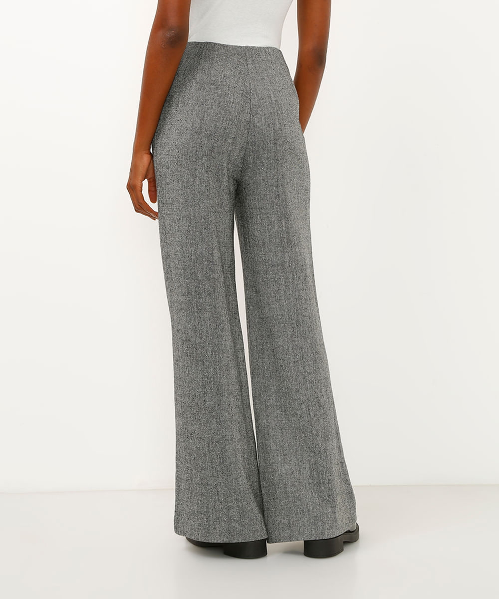 calça wide leg de alfaiataria cinza