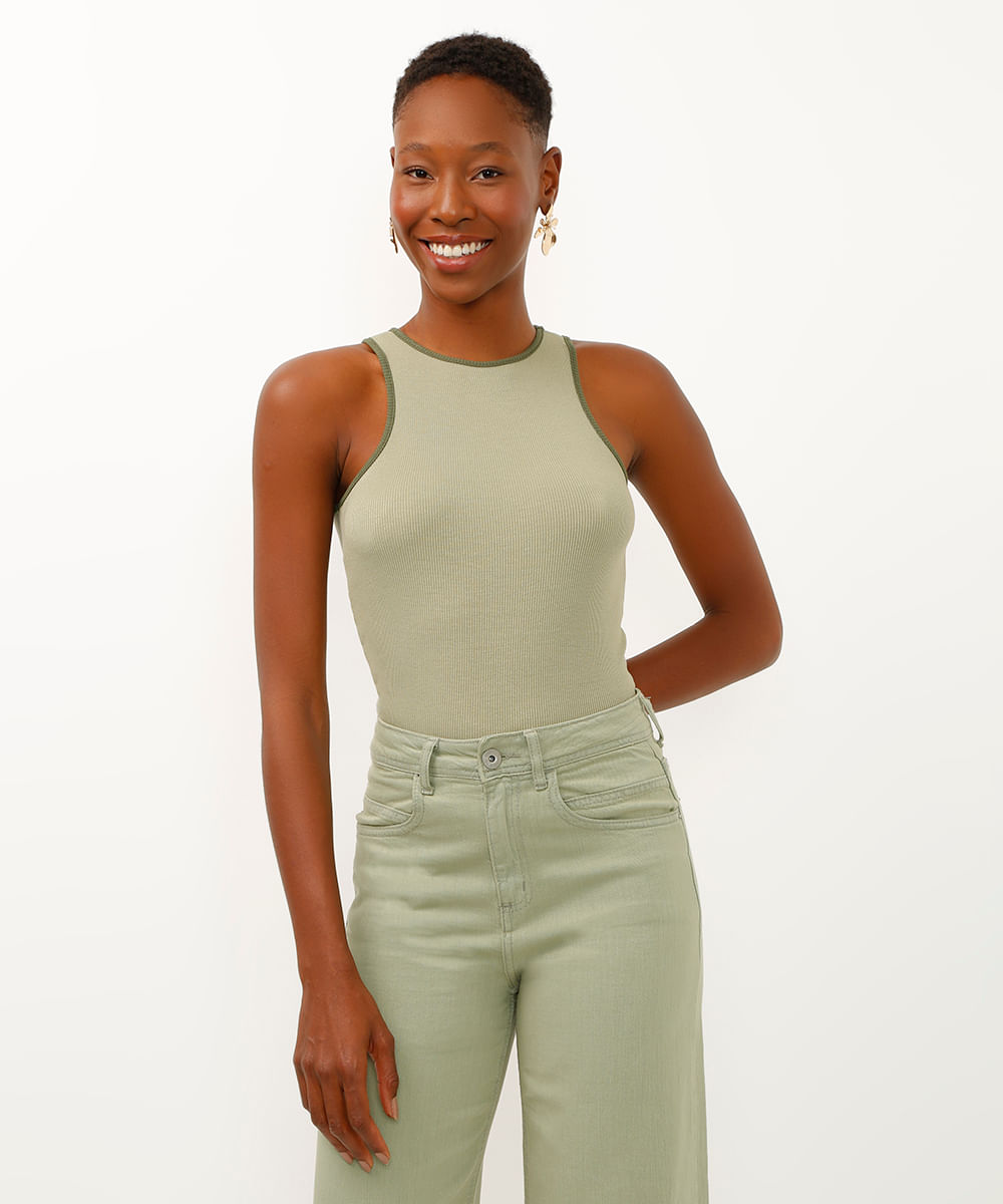regata de viscose decote nadador bicolor verde