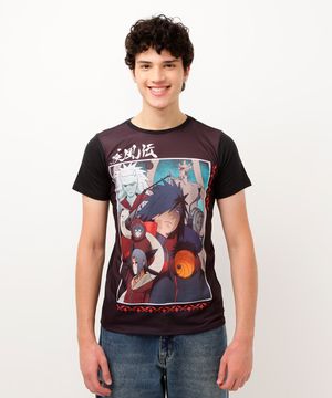 camiseta juvenil manga curta naruto preto