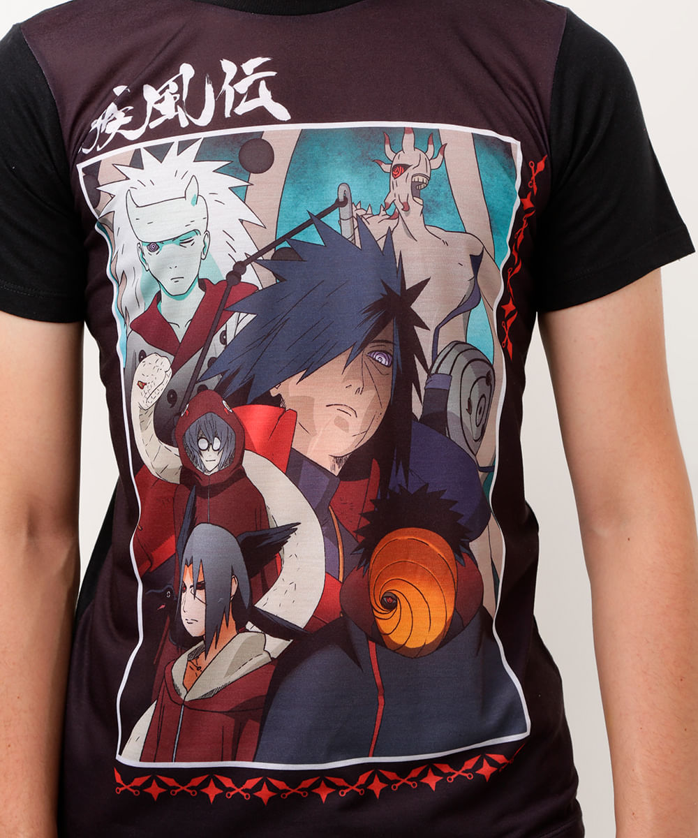 camiseta juvenil manga curta naruto preto