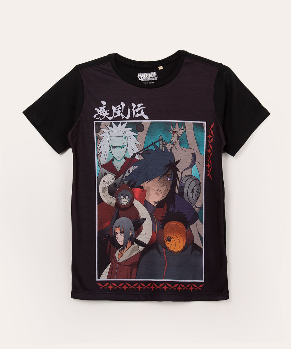 camiseta juvenil manga curta naruto preto