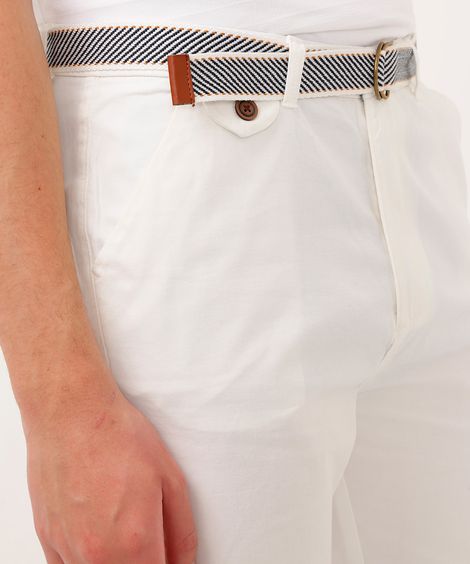 bermuda de sarja juvenil com bolsos e cinto off white
