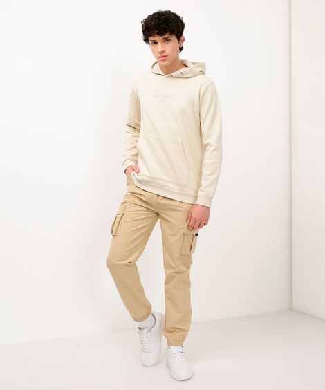 calça cargo juvenil com bolso bege