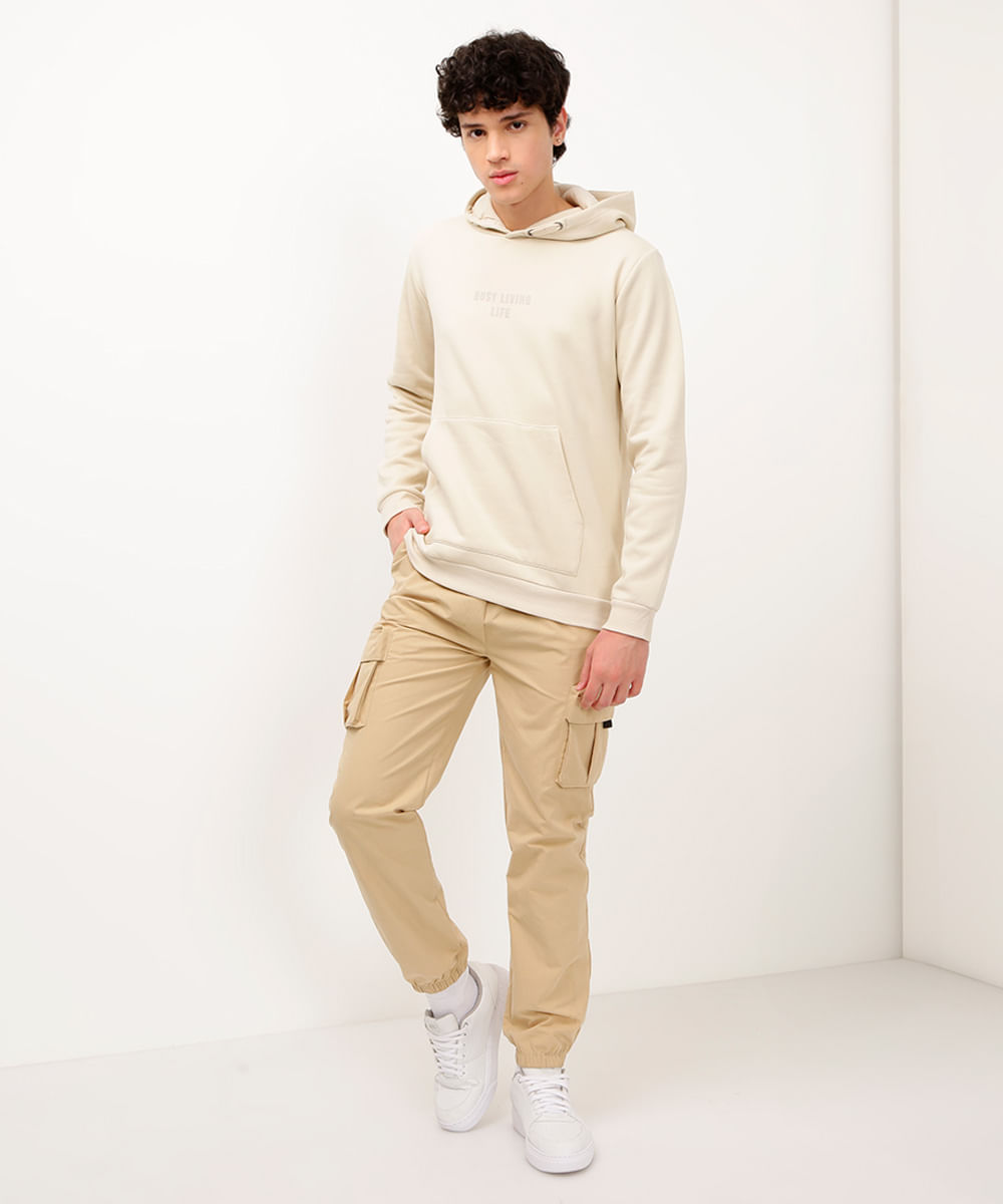 calça cargo juvenil com bolso bege