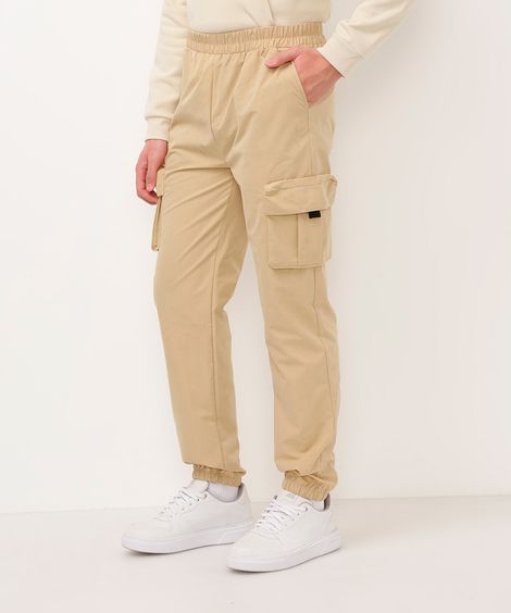 calça cargo juvenil com bolso bege