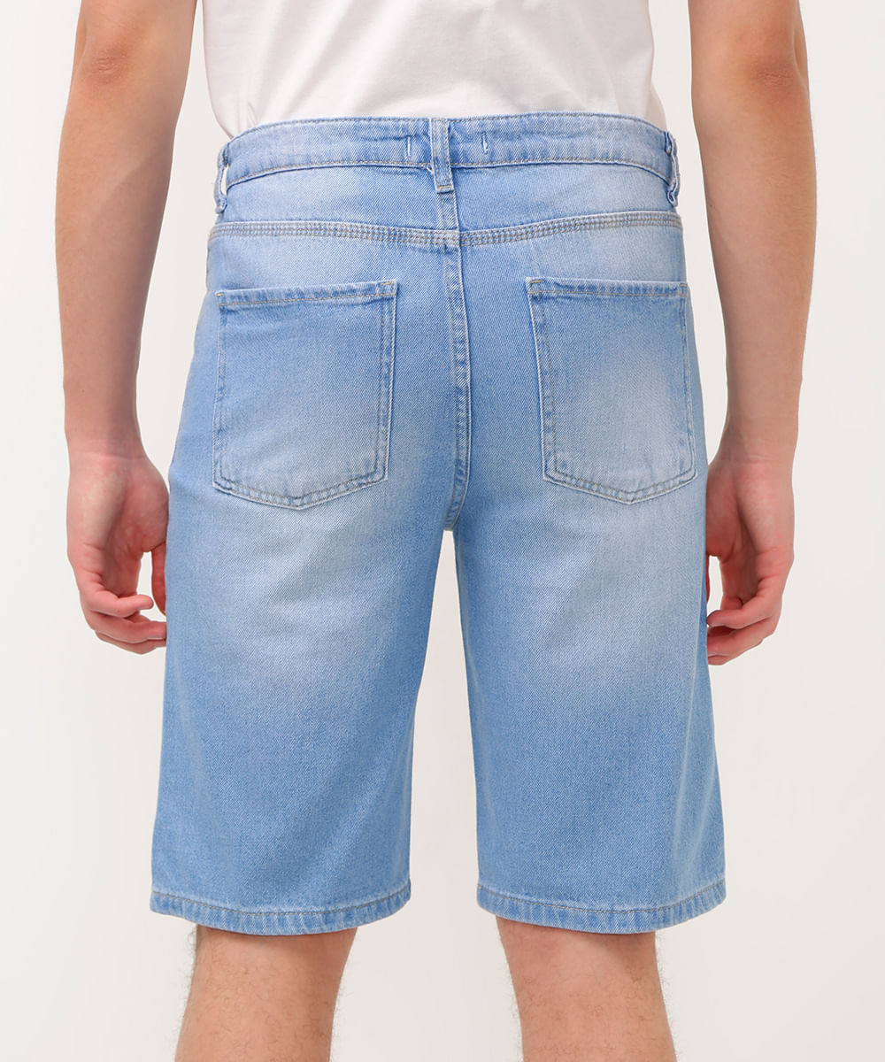 bermuda jeans juvenil com bolso azul claro