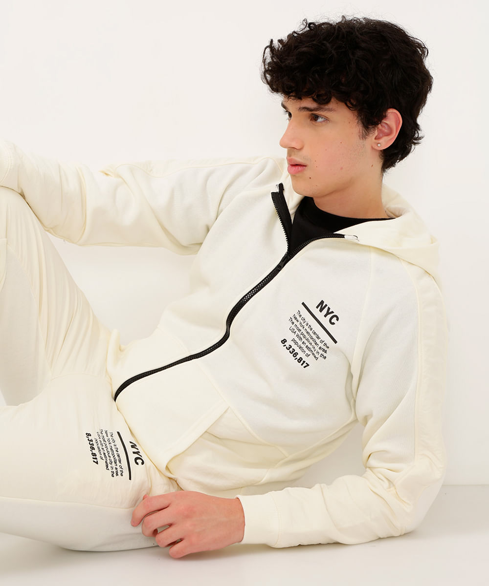 jaqueta de moletom juvenil nyc bege claro