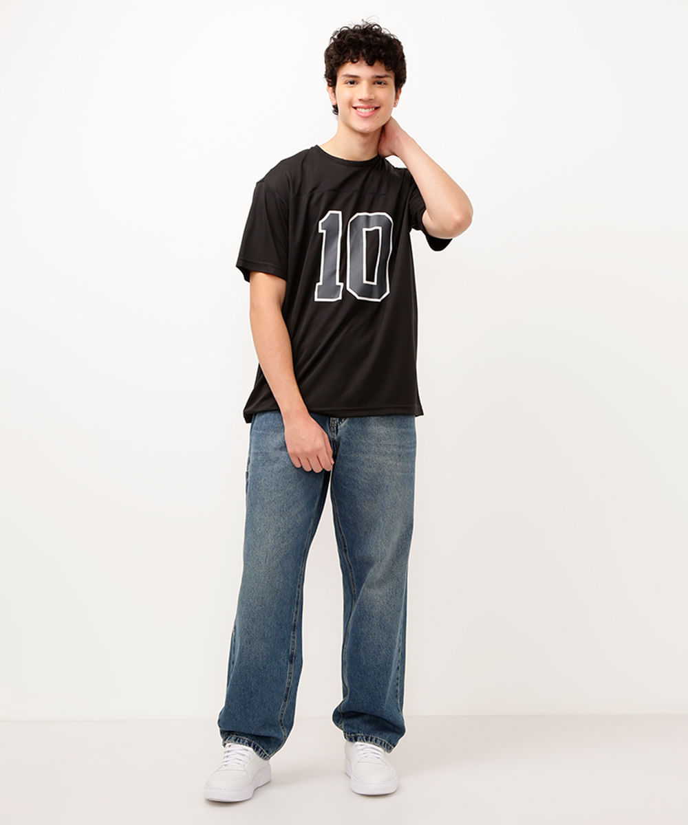 camiseta juvenil com recorte 10 manga curta preta