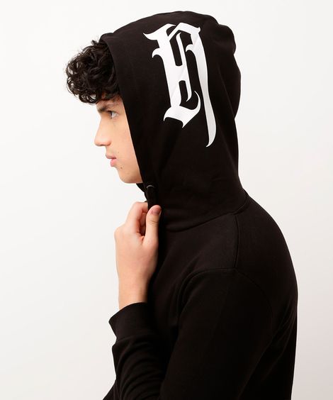 blusão juvenil de moletom com capuz preto