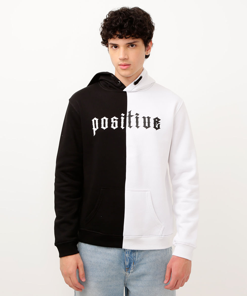 blusão de moletom juvenil positive com capuz colorido