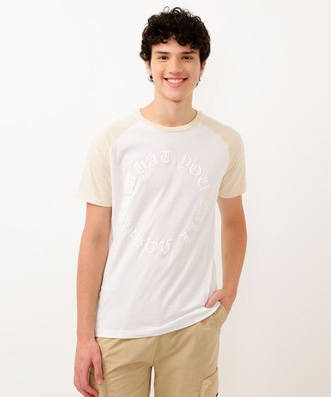 camiseta juvenil manga curta raglan branco