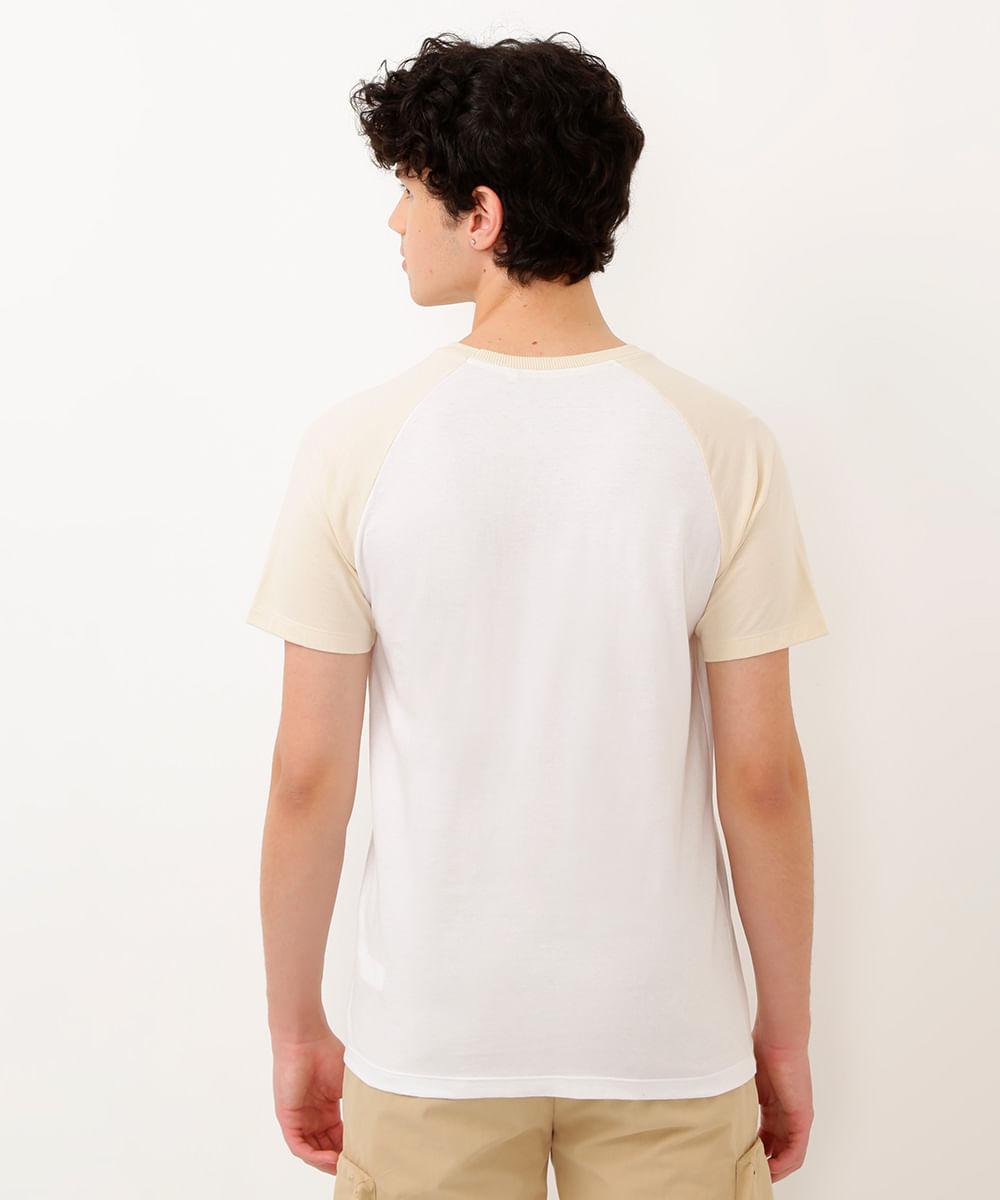 camiseta juvenil manga curta raglan branco