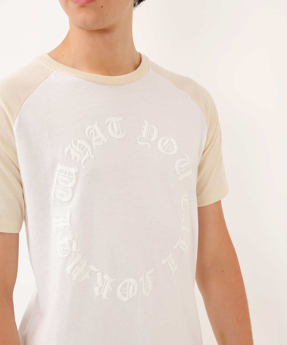 camiseta juvenil manga curta raglan branco
