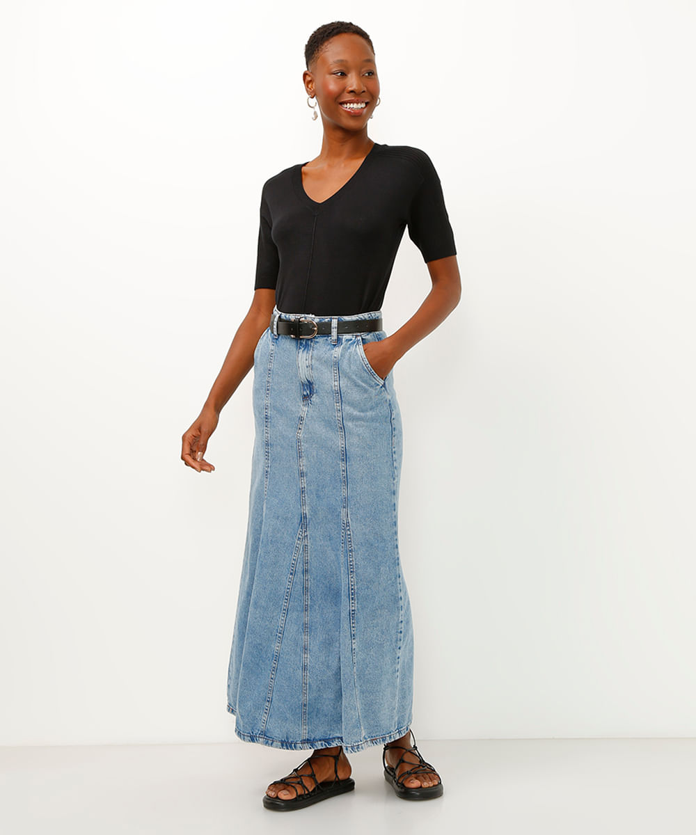 blusa de tricot decote v manga curta preta