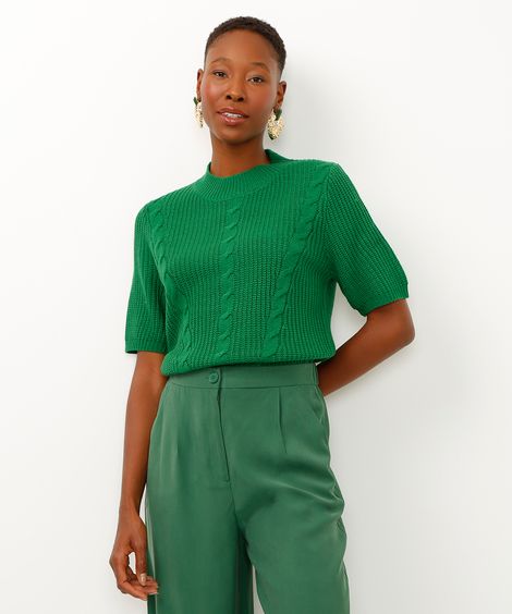 blusa de tricot texturizada trança verde
