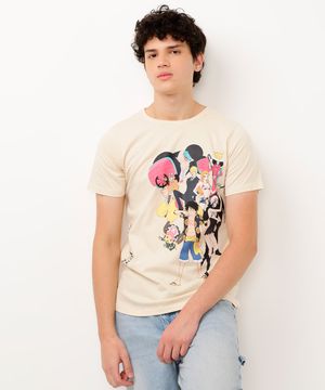 camiseta juvenil de algodão one piece manga curta bege