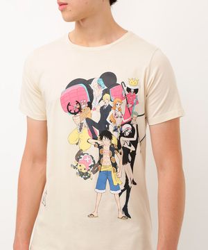 camiseta juvenil de algodão one piece manga curta bege