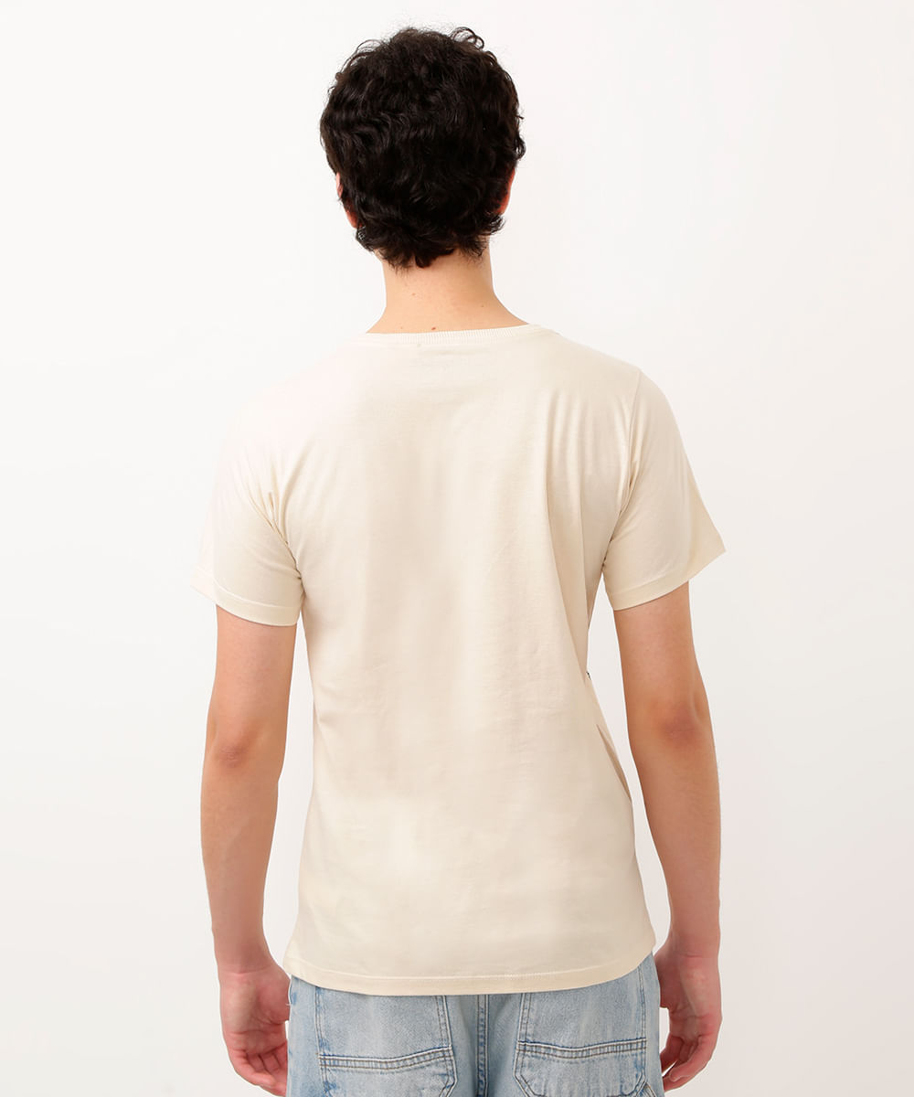 camiseta juvenil de algodão one piece manga curta bege
