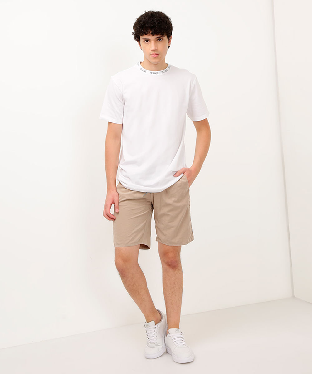 camiseta de algodão juvenil belive manga curta off white