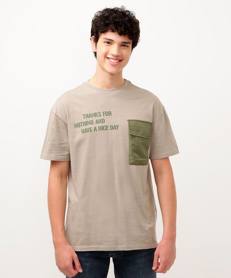 camiseta de algodão infantil com bolso manga curta verde