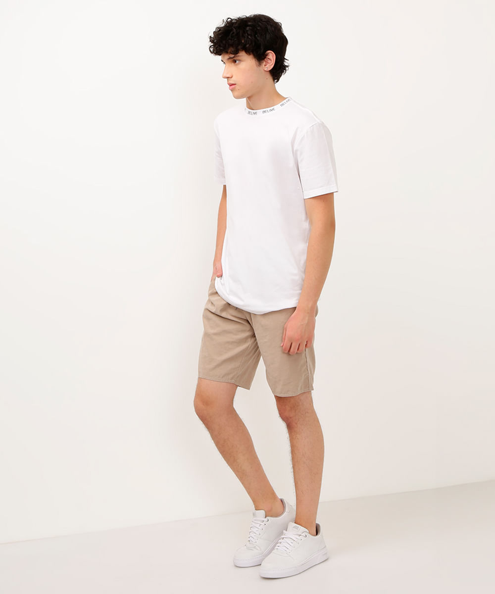 bermuda juvenil com bolso bege