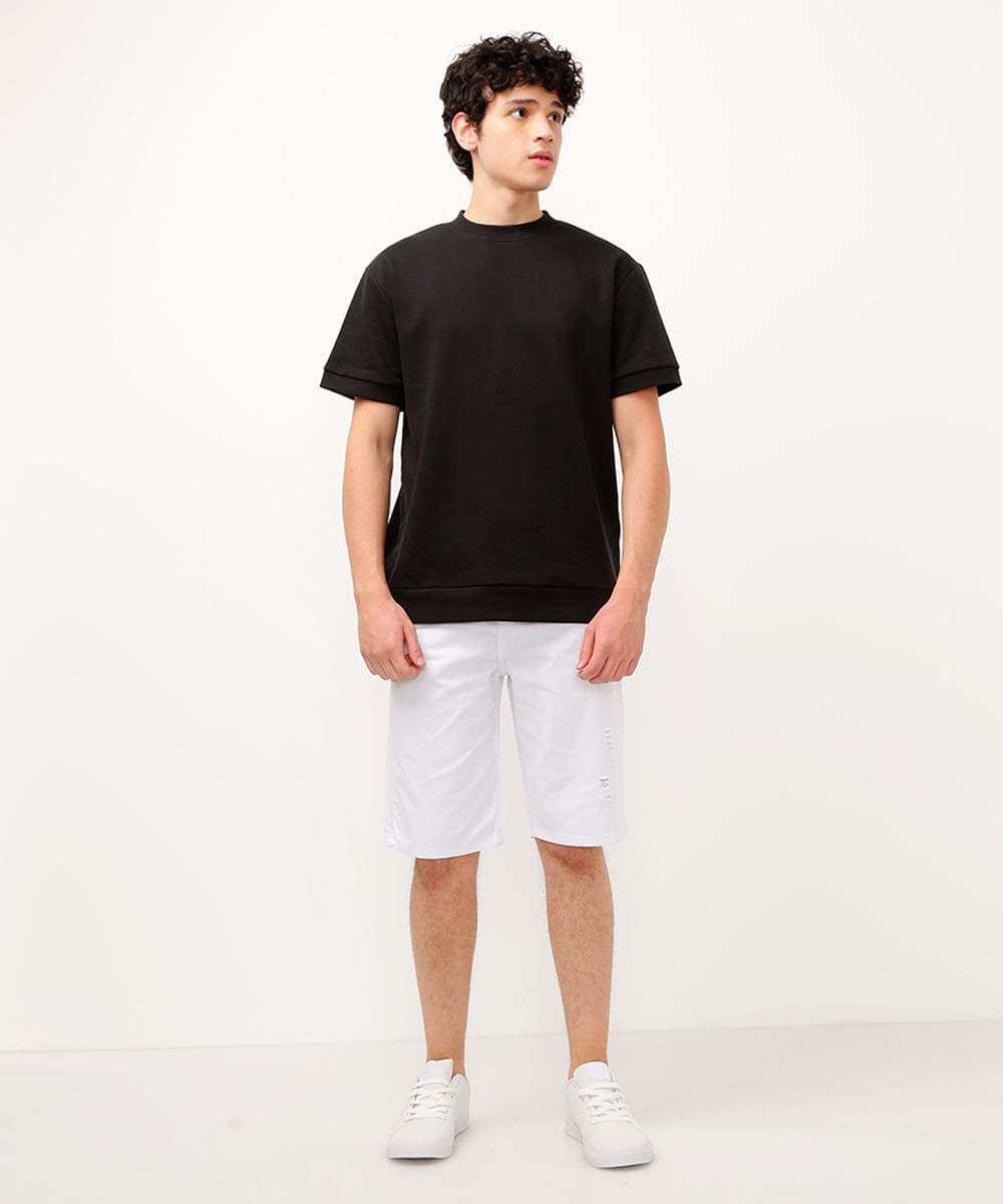 bermuda juvenil destroyed com bolso branco