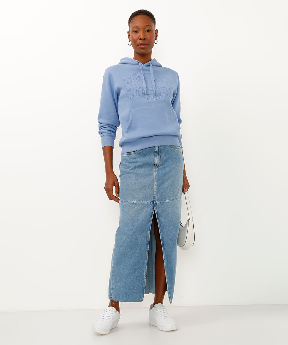 blusão de moletom stitch com capuz azul