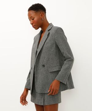 blazer alfaiataria com botões cinza