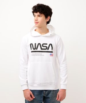 blusa de moletom juvenil nasa com capuz off white