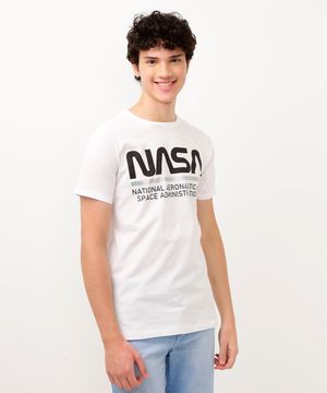 camiseta de algodão juvenil nasa manga curta off white