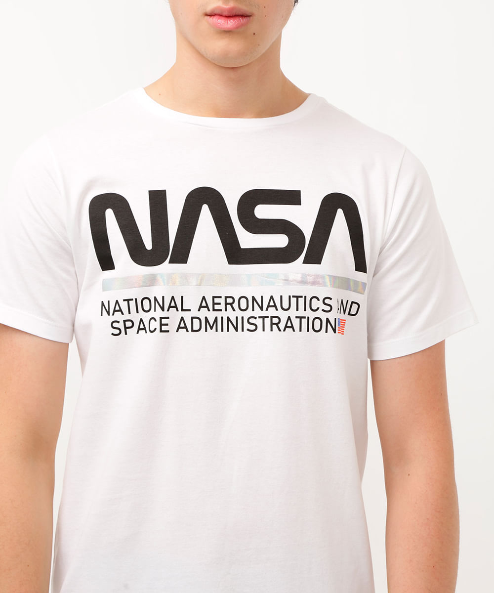 camiseta de algodão juvenil nasa manga curta off white