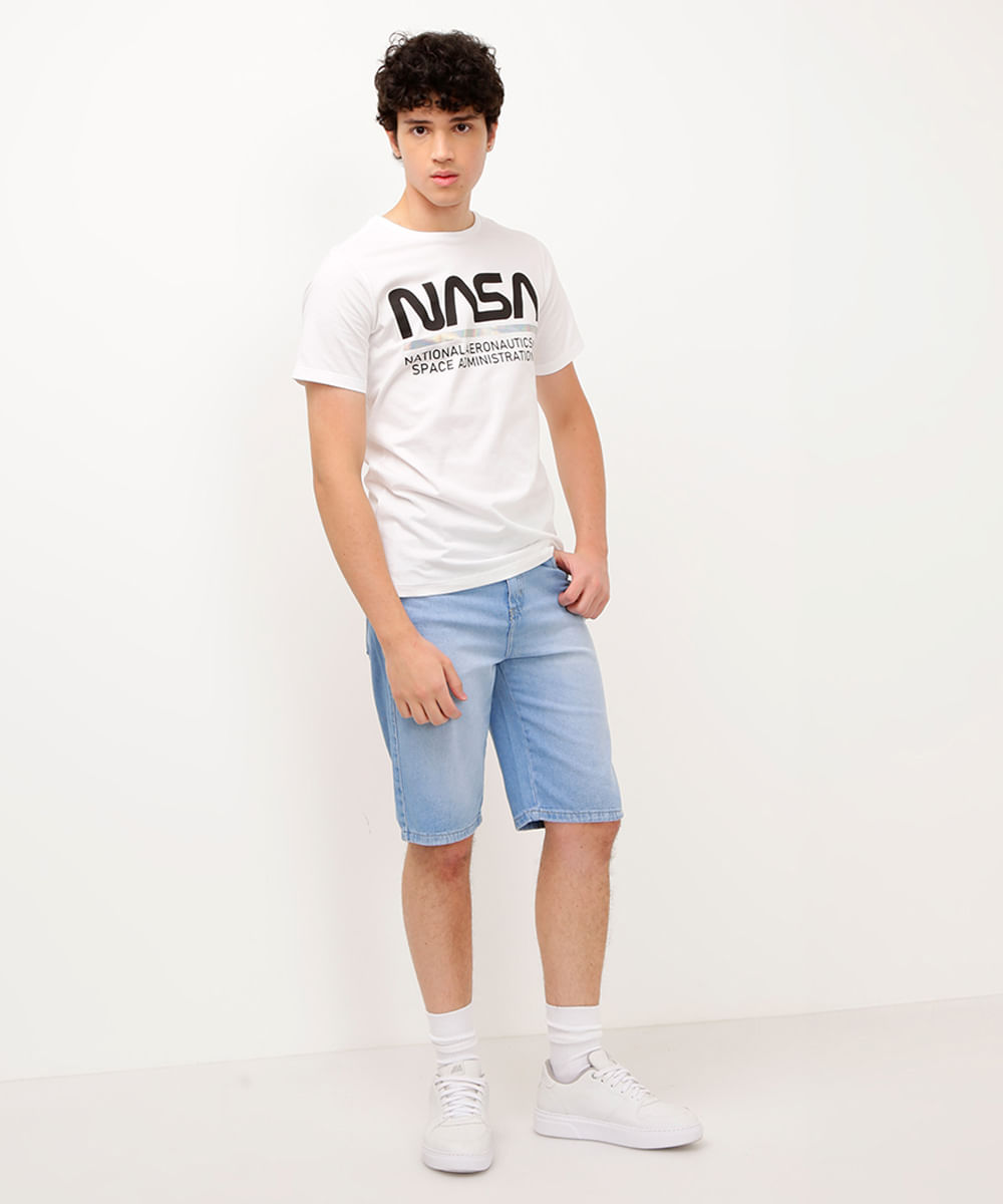 camiseta de algodão juvenil nasa manga curta off white