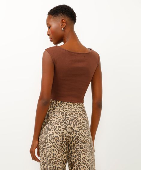 cropped de algodão decote canoa marrom
