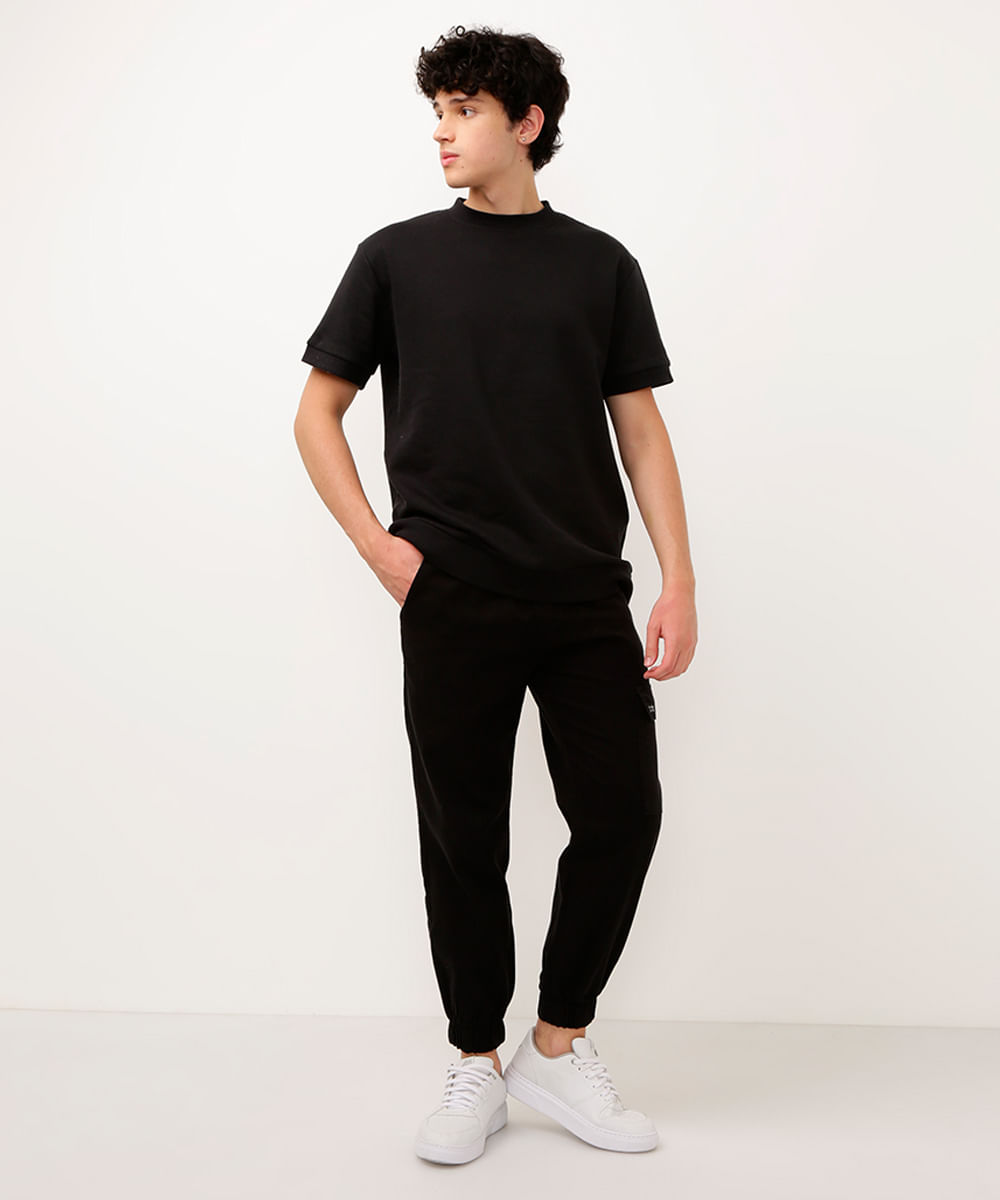 calça jogger de sarja juvenil preta