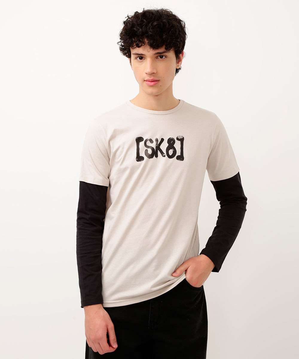 camiseta de algodão juvenil sobreposição bege