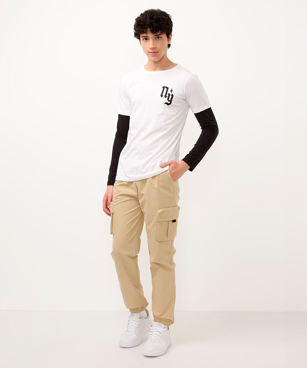 camiseta de algodão juvenil com sobreposição branco