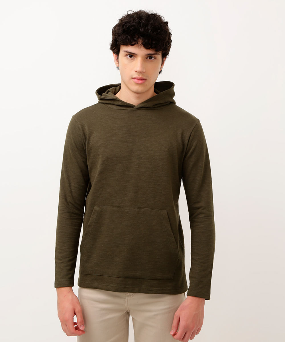 blusa de moletinho juvenil com capuz manga longa verde militar