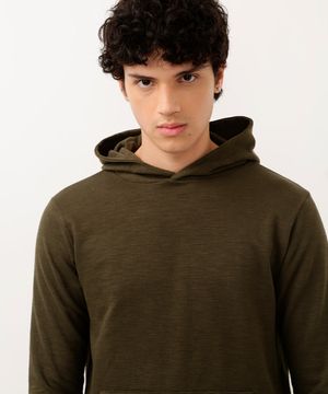 blusa de moletinho juvenil com capuz manga longa verde militar